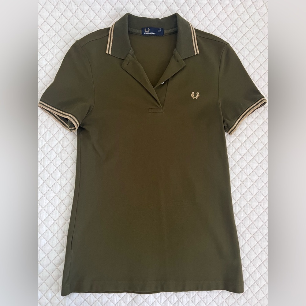 Fred Perry Khaki Polo Shirt with golden Stripes